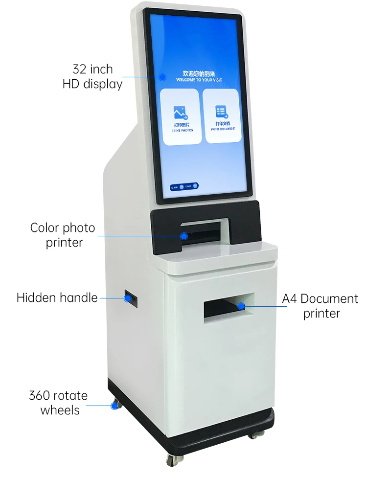 Scanner Self Service Document Printing Machine Floor Standing Kiosk Cash Payment