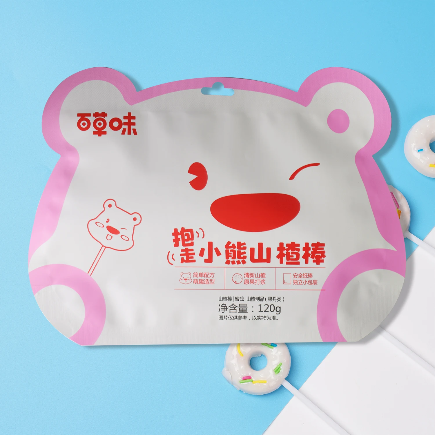 Eco-friendly Special Shaped Fruit Flavor Shape Hard Candy Lollipop with Bear Shape Plastic Packing