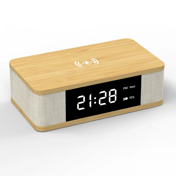 NEW Mobile Phone Led Speaker With Wireless Charger Clock Speaker Radio Alarm Clock Wireless Phone Charger