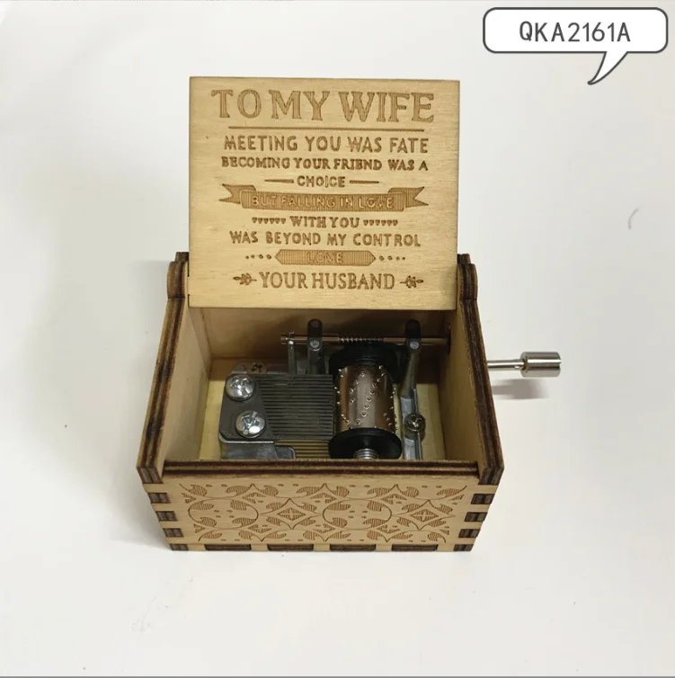 Wooden Music Box Retro carved wooden hand-held music box painted sunshine music box