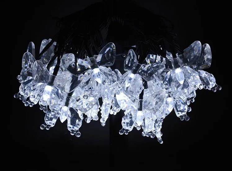 Гирлянды на солнечной батарее, водонепроницаемая лента, уличный садовый декор, светодиодные струны с бабочками