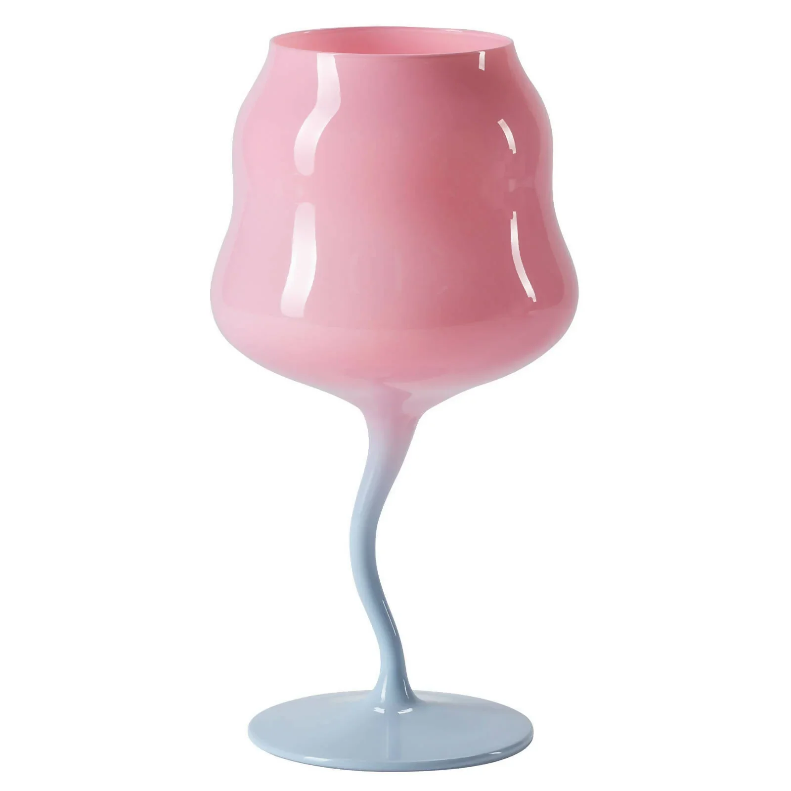 Creative Design Custom Elegant Korean Style Pink Purple Green Wine Glass Goblet Hand Blown Wavy Stem wine Glasses