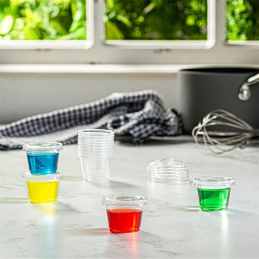 1 oz. Plastic Disposable Portion Cups with Lids, Souffle Cups