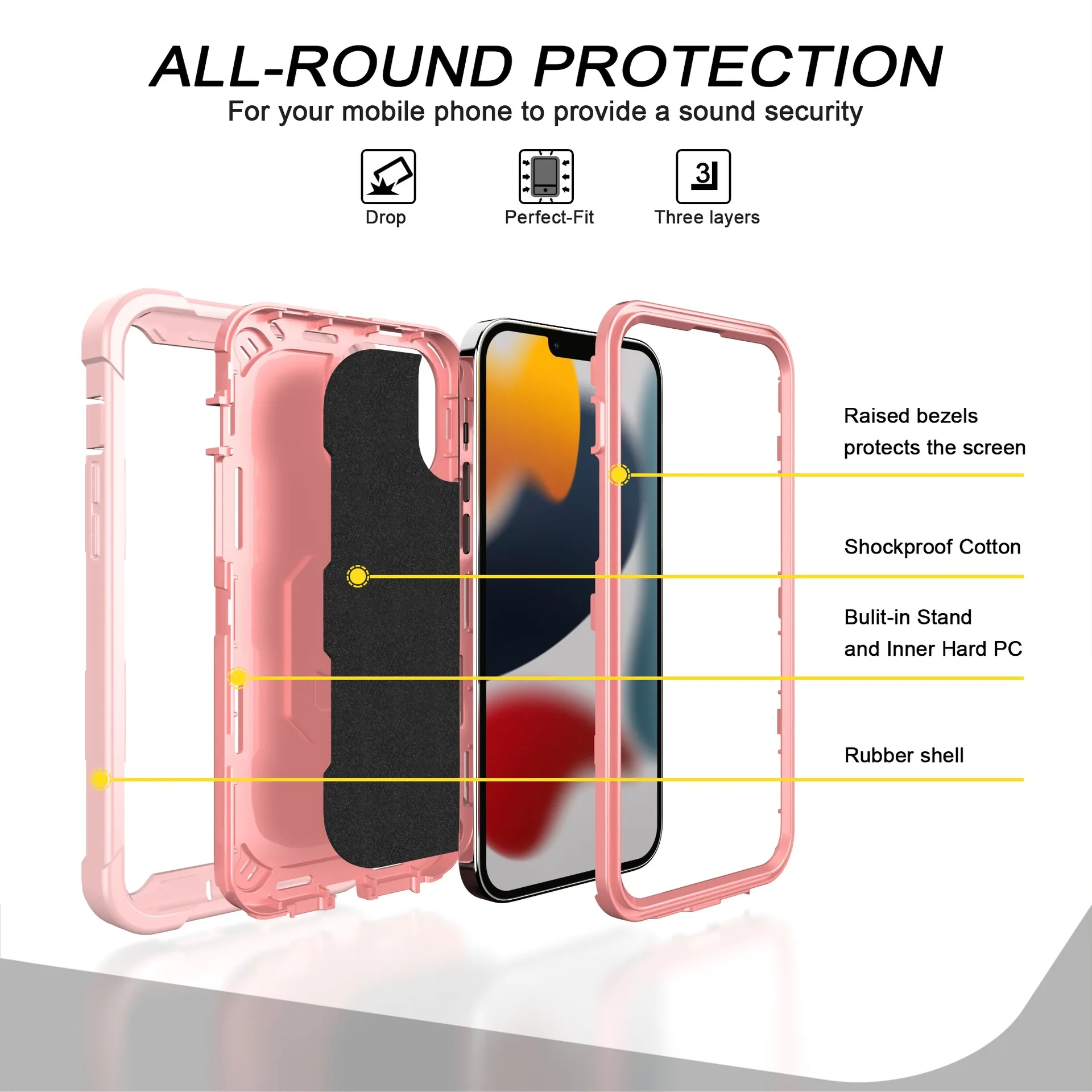 Сверхмощный защитный чехол с откидной ножкой для iPhone 13 Pro Max из ТПУ + ПК 3 в 1 ударопрочный мобильного телефона 12