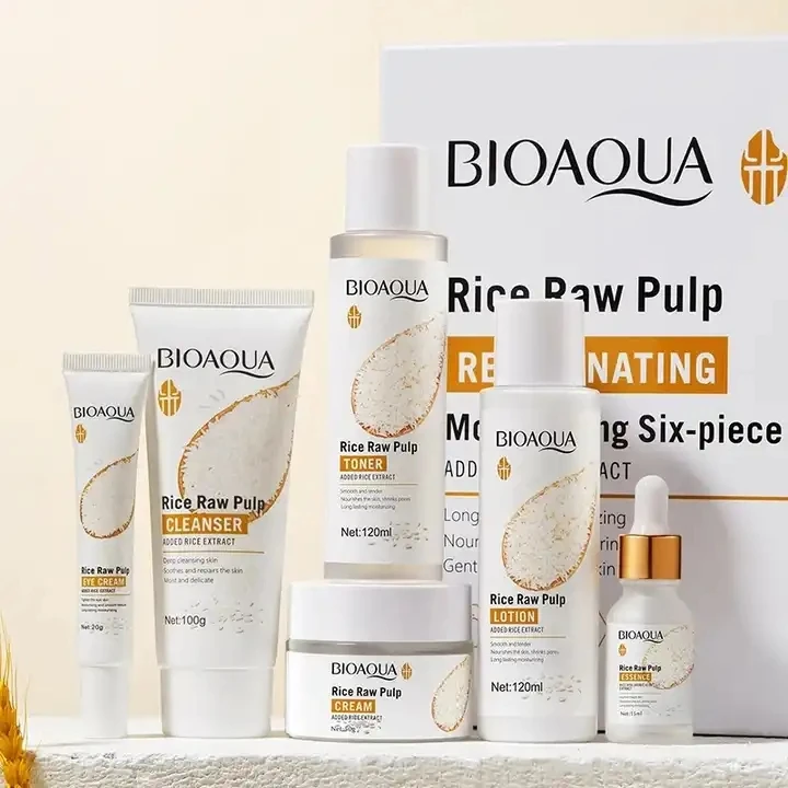 OEM BIOAQUA wholesale herbal rice anti aging moisturizing whitening face serum eye cream skin care set