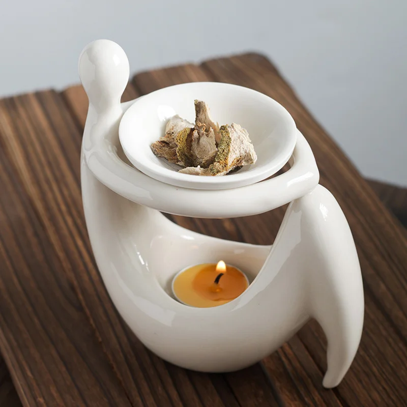 Embrace Shape White Ceramic Essential Oil Burner Home Fragrance Wax Melt Aromatherapy Burner Candy Jasmine Clary Sage Wholesale