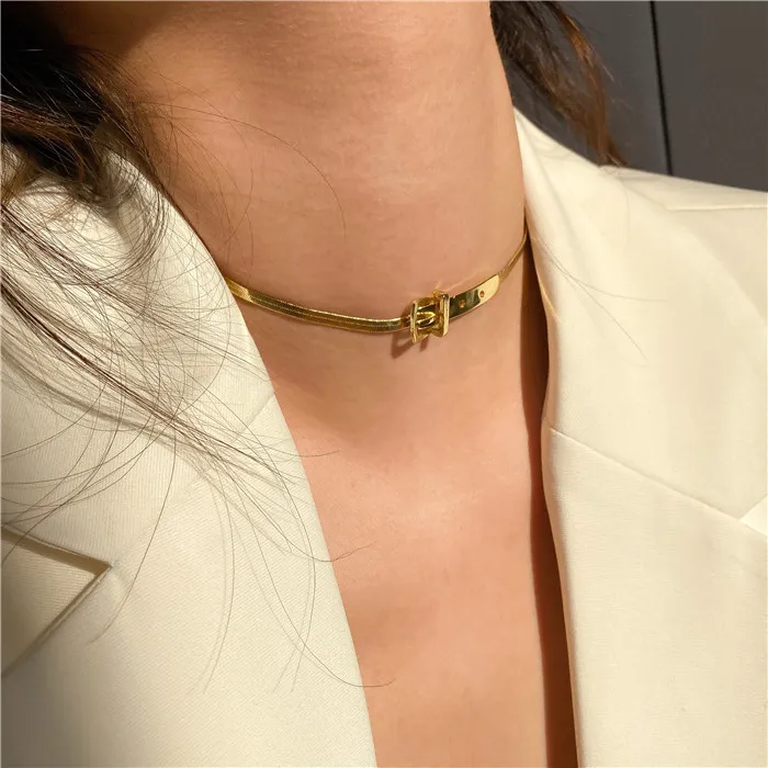 Simple Fashion Design Snake Bone Necklace Chain Titanium Steel Belt Buckle Necklace