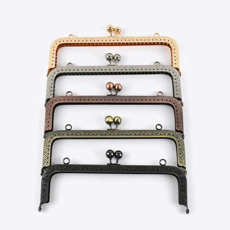 Meetee BF075 20cm Handbag Accessories DIY Leather Bag Handles Square Embossing High Quality Metal Purse Frame Kiss Clasp