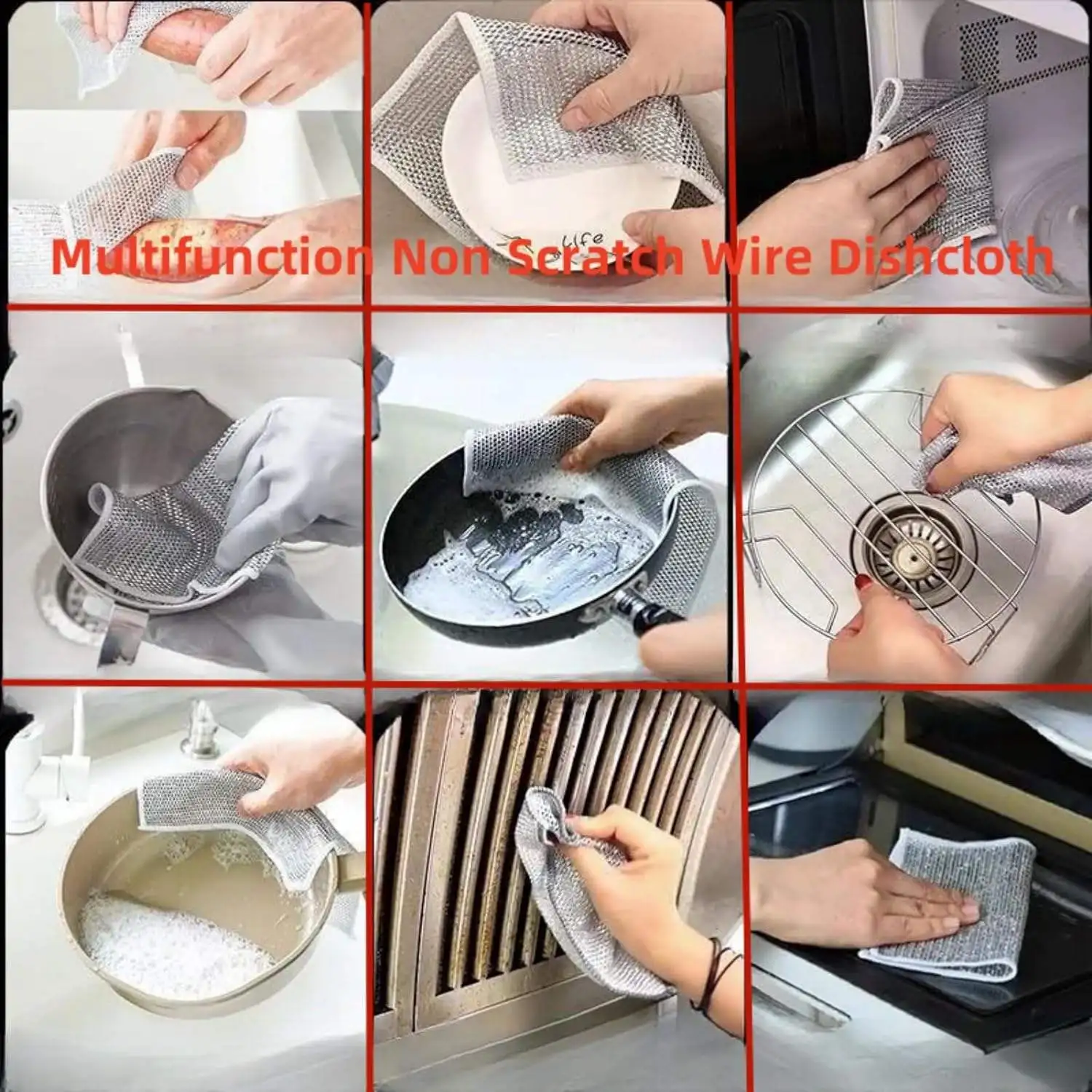 Silver Wire Cleaning Cloth Dish Towels Steel Scrubbers Wire Dishwashing Rags for Wet and Dry Non-Scratch Steel Wire Dishcloth