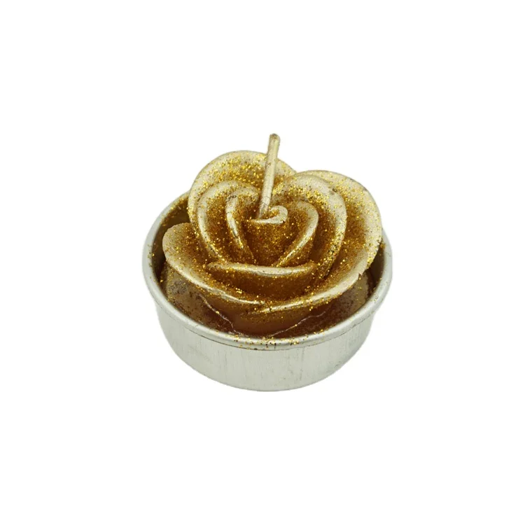 Glittered Christmas Carved Paraffin Wax Artificial Rose Tea Light Flameless Craft Candles