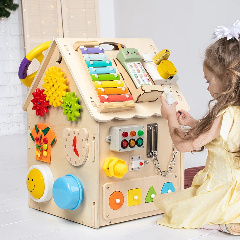 Factory price Blue Busy House Busy Board Wooden Montessori