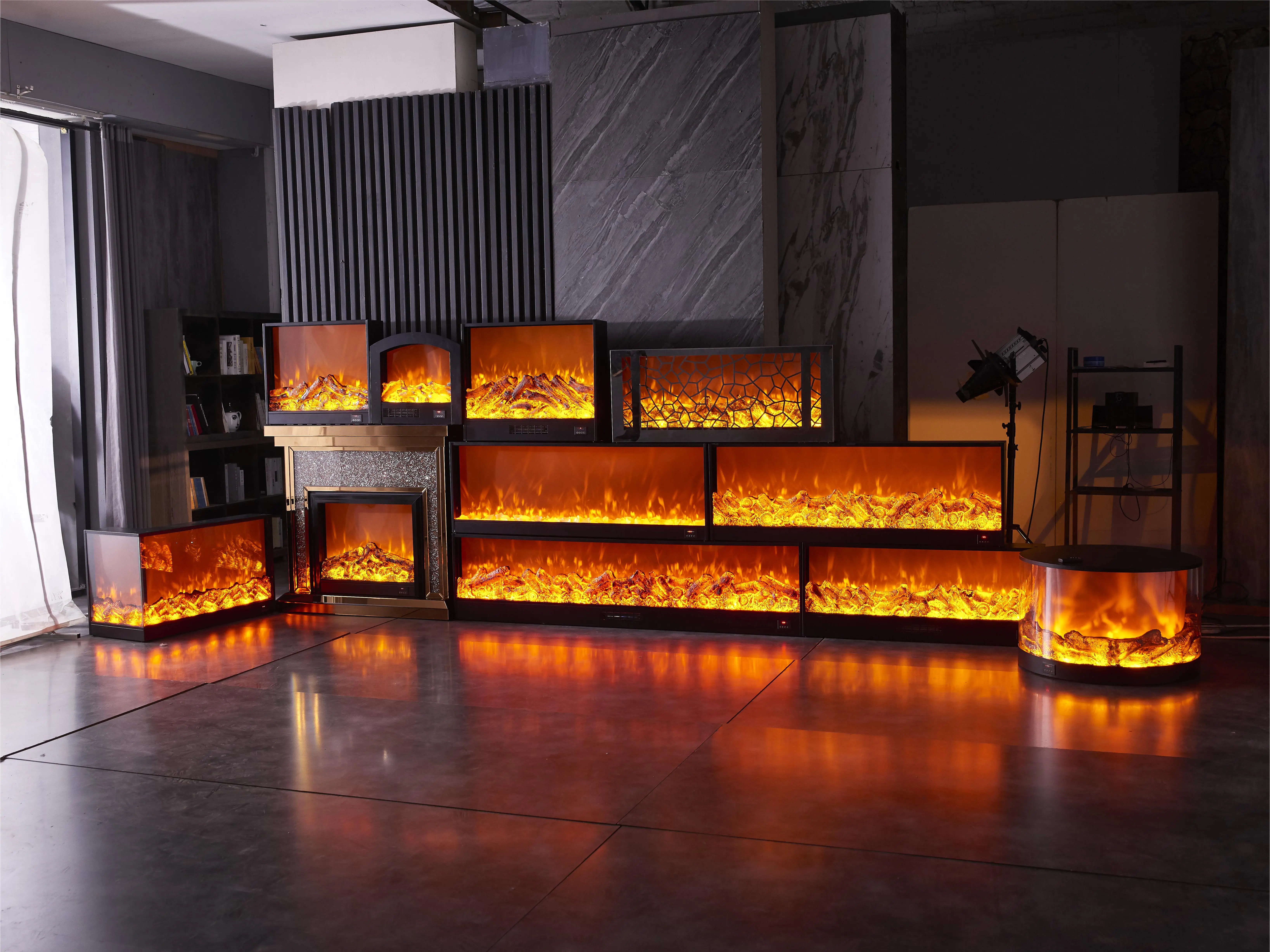 Modern Wall Electrical Heaters Fire Place 3 Sided Electric Fireplaces 7 Colors Led Light Flame Effect