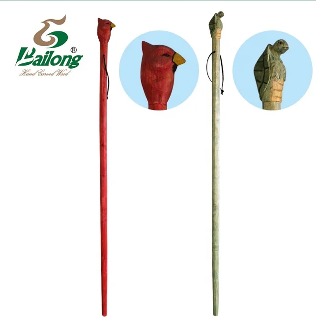Outdoor wood carving animal wooden walking stick with display