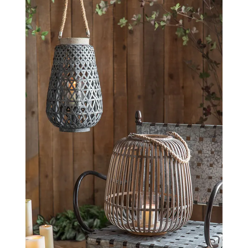 Antique Hanging Decorations Chinese Style Bamboo Lantern Candle Holder Ornament Living Room Home Furniture Iron Candle Jars