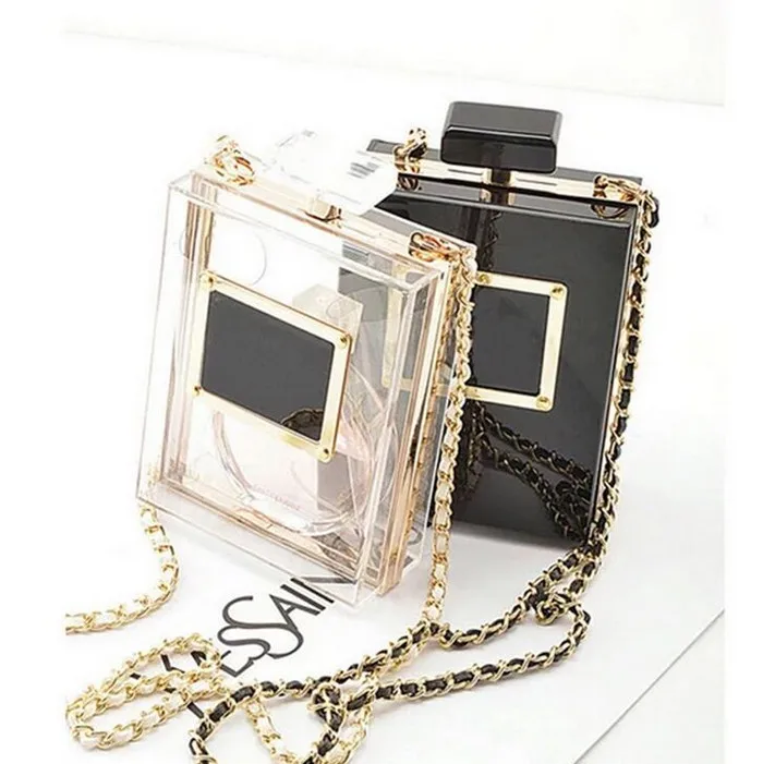 2020 New fashion banquet crystal ladies crossbody purse perfume bottle clear acrylic paris clutch bag