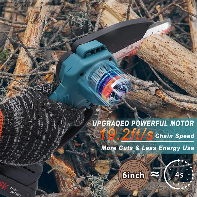 Mini Chainsaw 6 Inch 2 Batteries Cordless Power Chain Saw Safety lock Handheld Small Chainsaw For Wood Cutting Tree Pruning