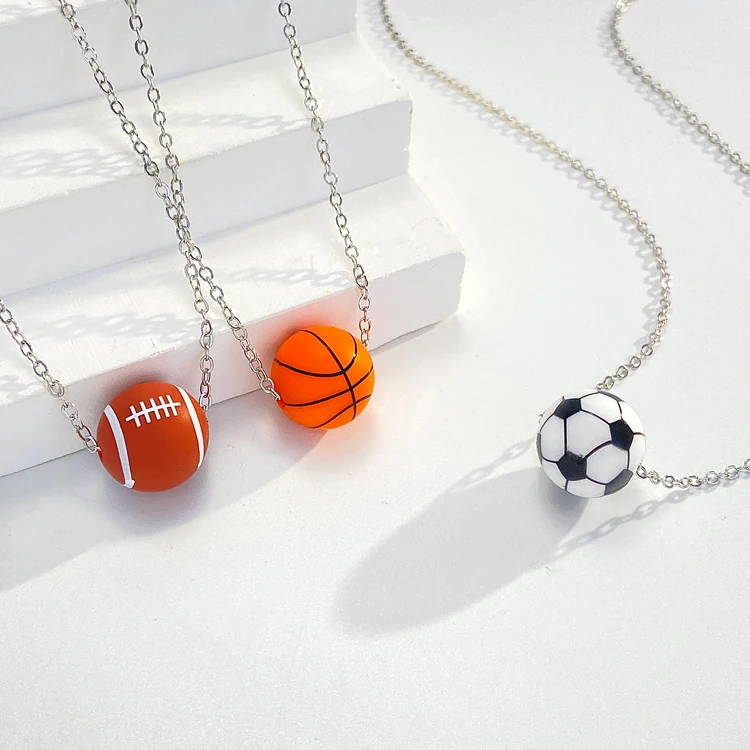 Unisex sports style ball necklace jewelry wholesale baseball basketball rugby football volleyball pendant necklace