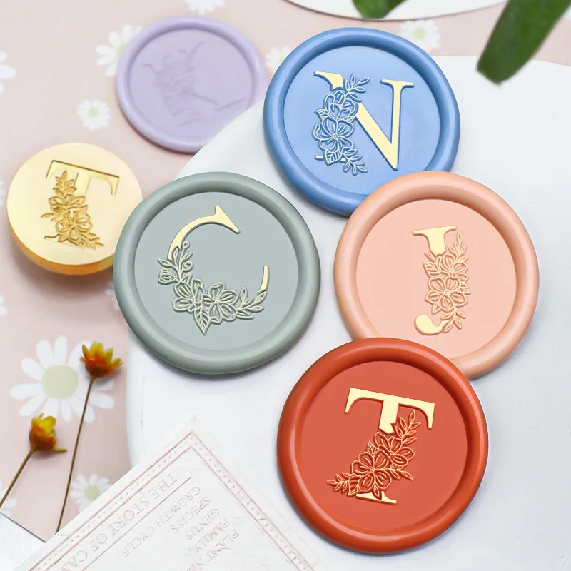 Golden Retro Wooden 26 Alphabet Letter A-Z Initial Wax Classic Sealing Wax Seal Stamp