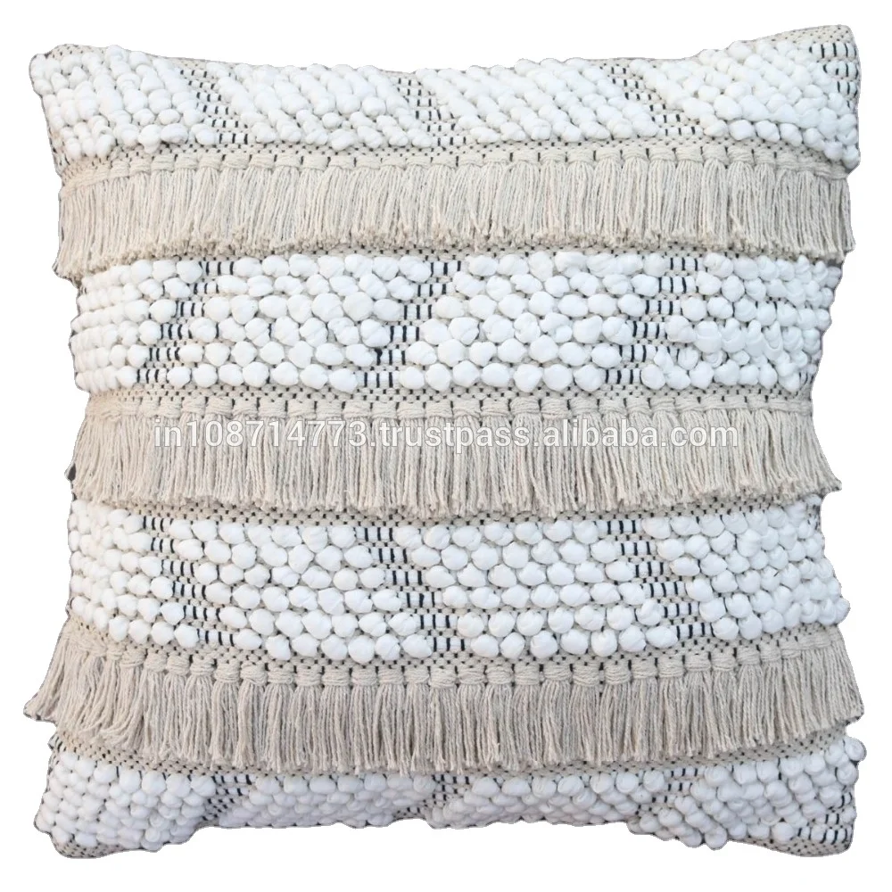 Sustainable Moroccan Cushion Cover Moroccan tribal tassel woven tufted seat cushion cover 20x20inch geometric pillow covers