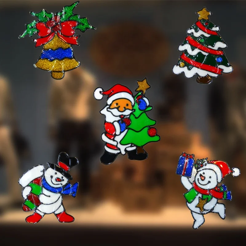 Christmas decoration stickers colorful mirror fridge glass stickers soft christmas jelly stickers