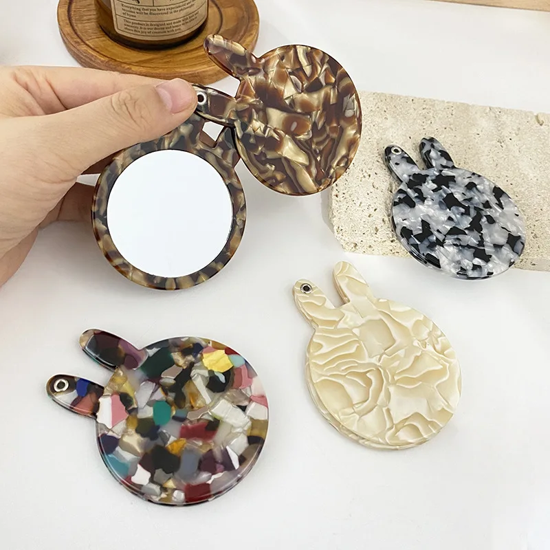Wholesale Factory Travel High Quality Compact Custom Logo Vintage Acetate Flip Mini Rabbit Makeup Cover Mirror For Women