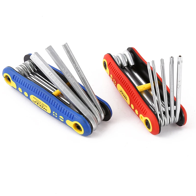 XITELI 8 In 1 cross Torx Flat round Head Hex Wrench Folding Allen Key For Furniture Outdoor Bicycle Repairing Tool Set