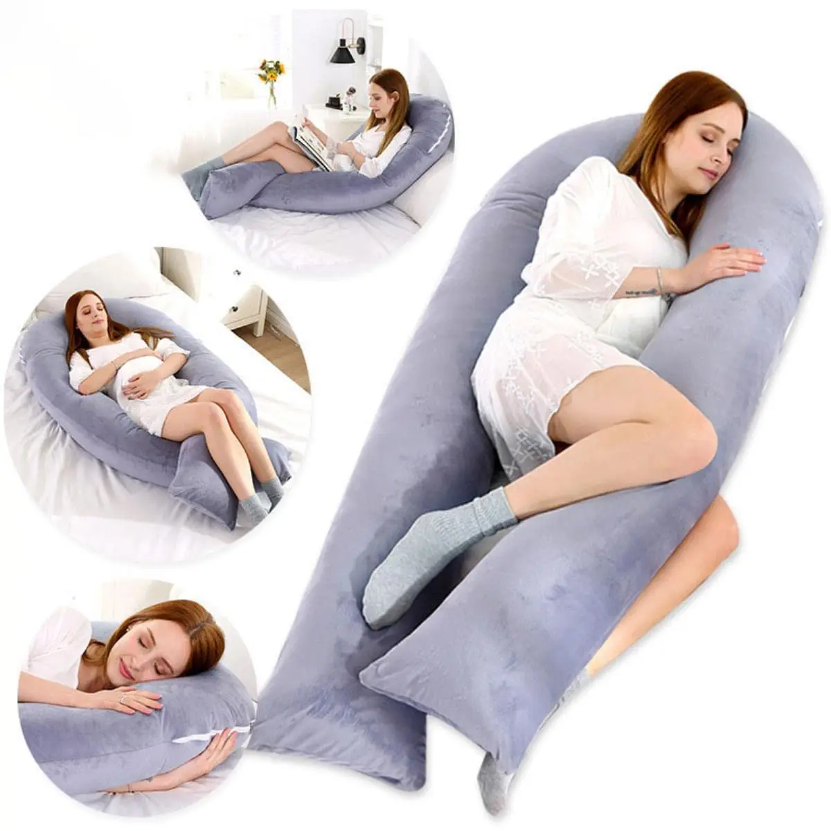 Multiourpose Maternity Supportive Design Bolster U Shape Women Sleeping Crystal Velvet Body Pregnant Maternity Pregnancy Pillow