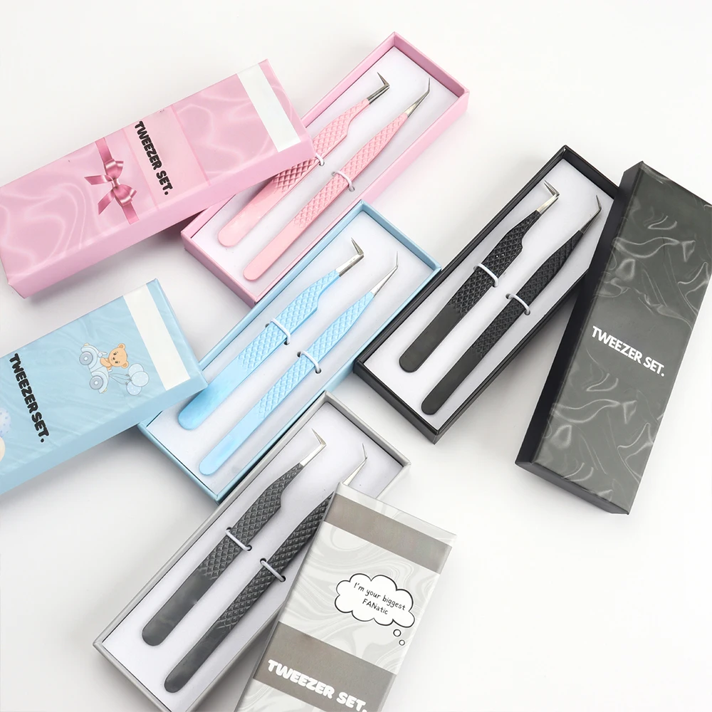 Lash Isolation Tweezers Private Label Fiber Tip Custom Gold Black Logo Box Package Lash Extension Tweezers