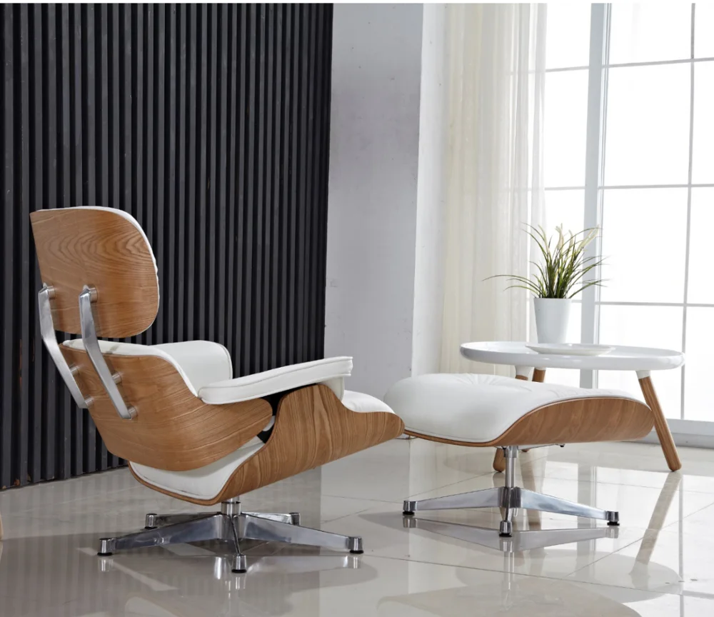 
XT-001modern luxury comfortable livingroom mid century swivel leather plywood chaise lounge chair and ottoman 