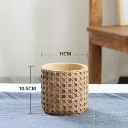 Antique Classic Traditional Chinese Bamboo Weaving Design Cement Flower Pot For Home Decor