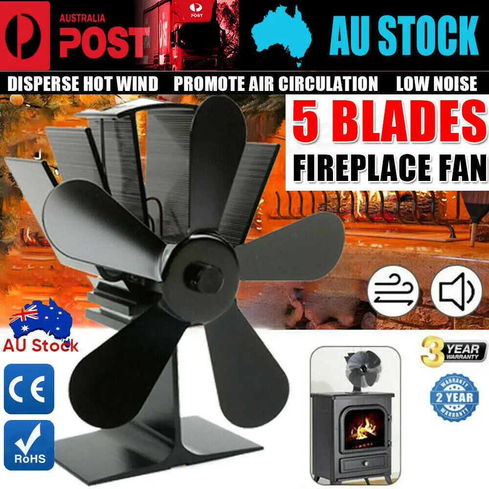 Dropshipping from Australia Warehouse within 24 Hours,Aluminum 5 Blade Leaf Heat Powered Stove Fireplace Fan