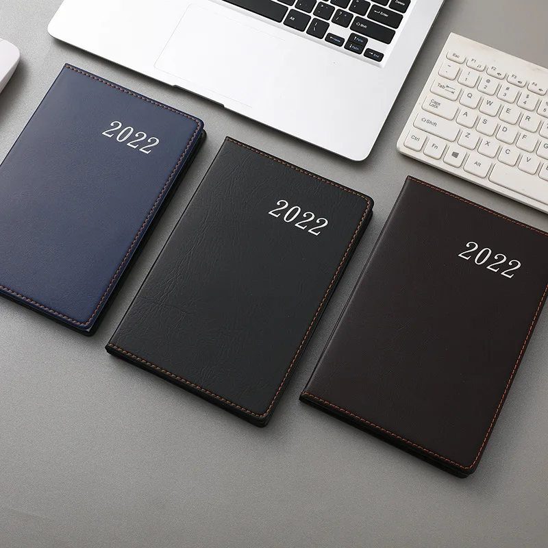 Custom Logo A5 Hardcover Leather Business Agenda 2022 Daily Planner Notebook 365 Days Yearly Executive Diary In Spanish English