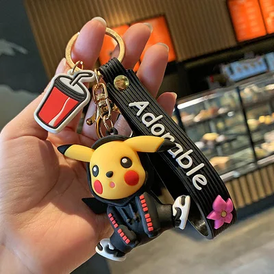 High quality silicone 3D Cute anime key chains Pikachu Japan KeyRing llaveros