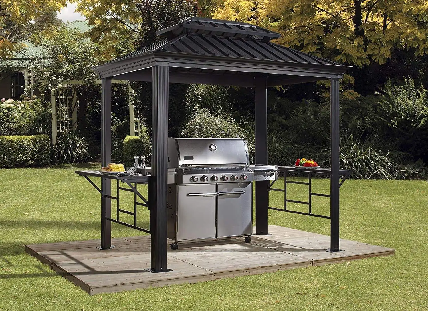 Outdoor Hardtop BBQ Barbecue Grill Pavillon Gazebo Barbecue Canopy Sun Shelter Hardtop