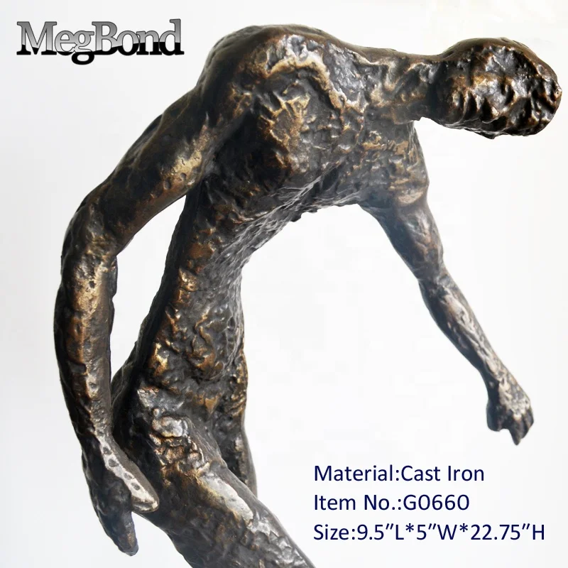 Antique bronze 3D strong nude man casting statue for desk top