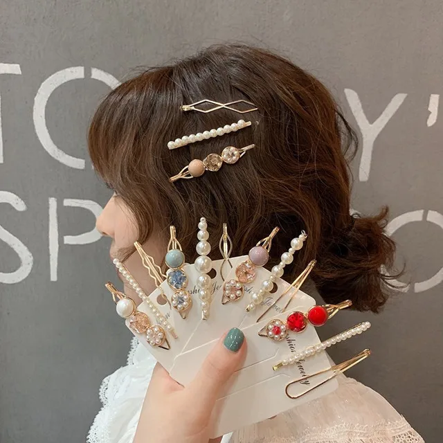 Hot Sale 3pcs Set Hair Clips Bobby Pins Fashion Pearl Hairgrip Accessories For Women Barrette Hairclip Hairpin LSHR037