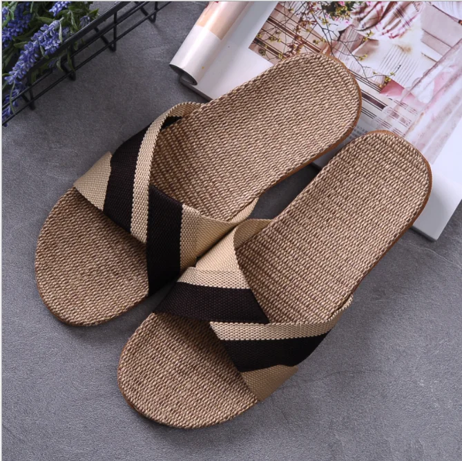 Flax Slipper Men And Women Home Summer Thick Bottom Indoor Slipper Floor Prevent Slippery Cool Slipper Woman Summer OEM