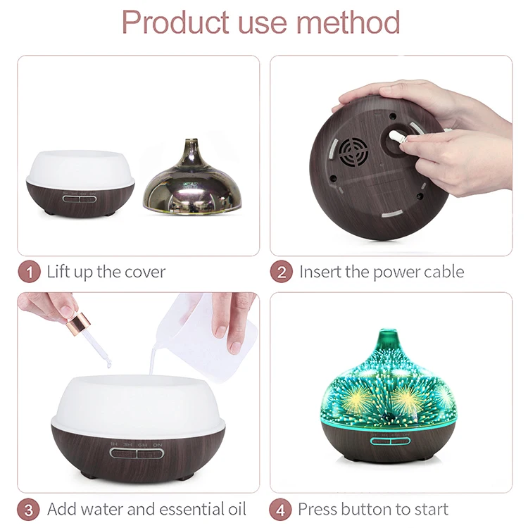 ultrasonic 3d firework glass large capacity mister vase shape air humidifier diffuser glass vase with LED lamp