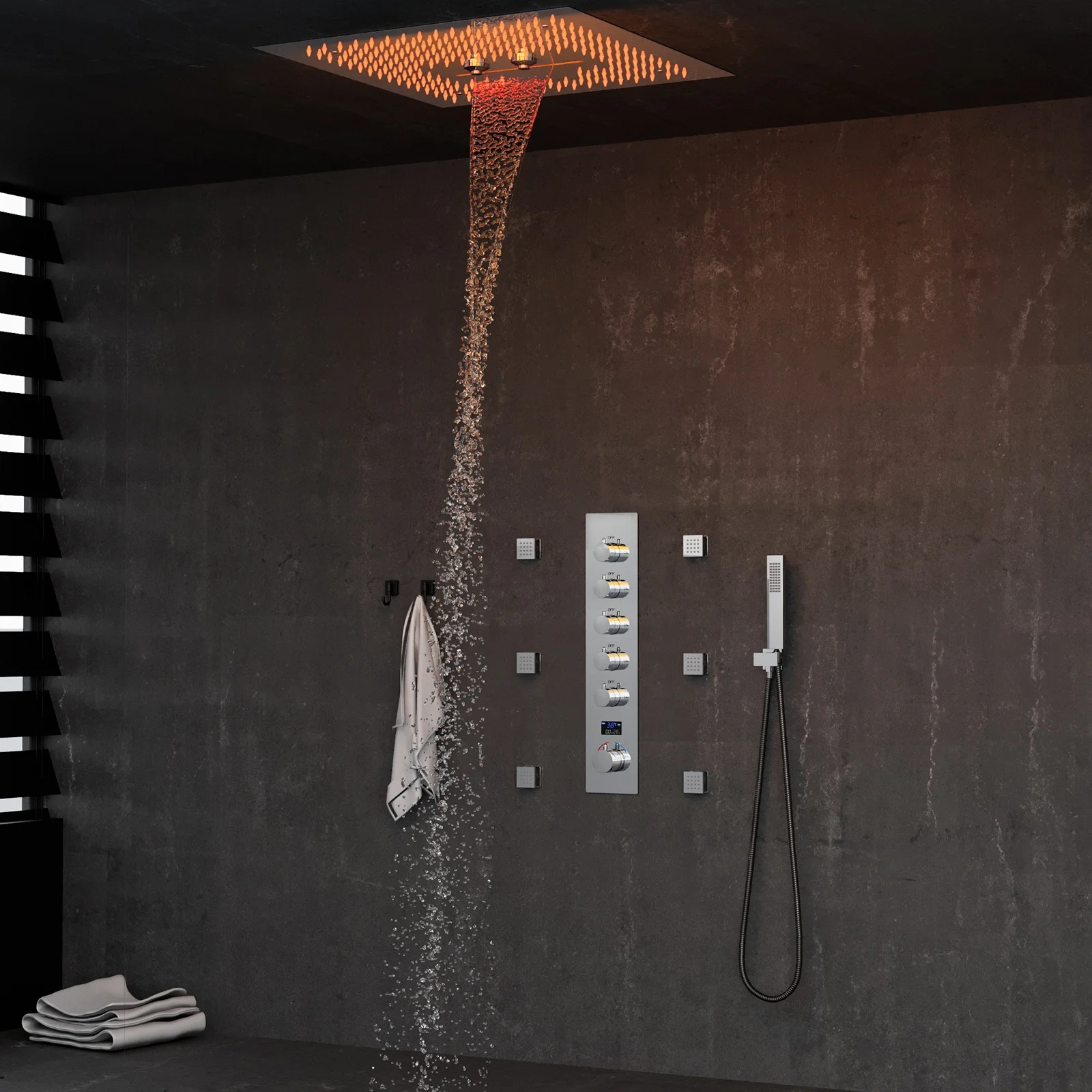 Luxury Led Shower Set Massage Misty Rainfall Waterfall Shower Head  400*400MM Bath Cold and hot digital display Faucets System