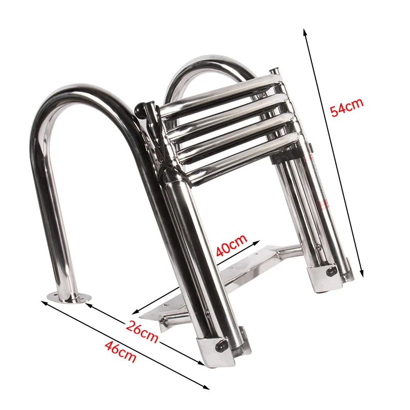 Stainless steel marine 4-section ladder hanging ladder with handrail launching ladder