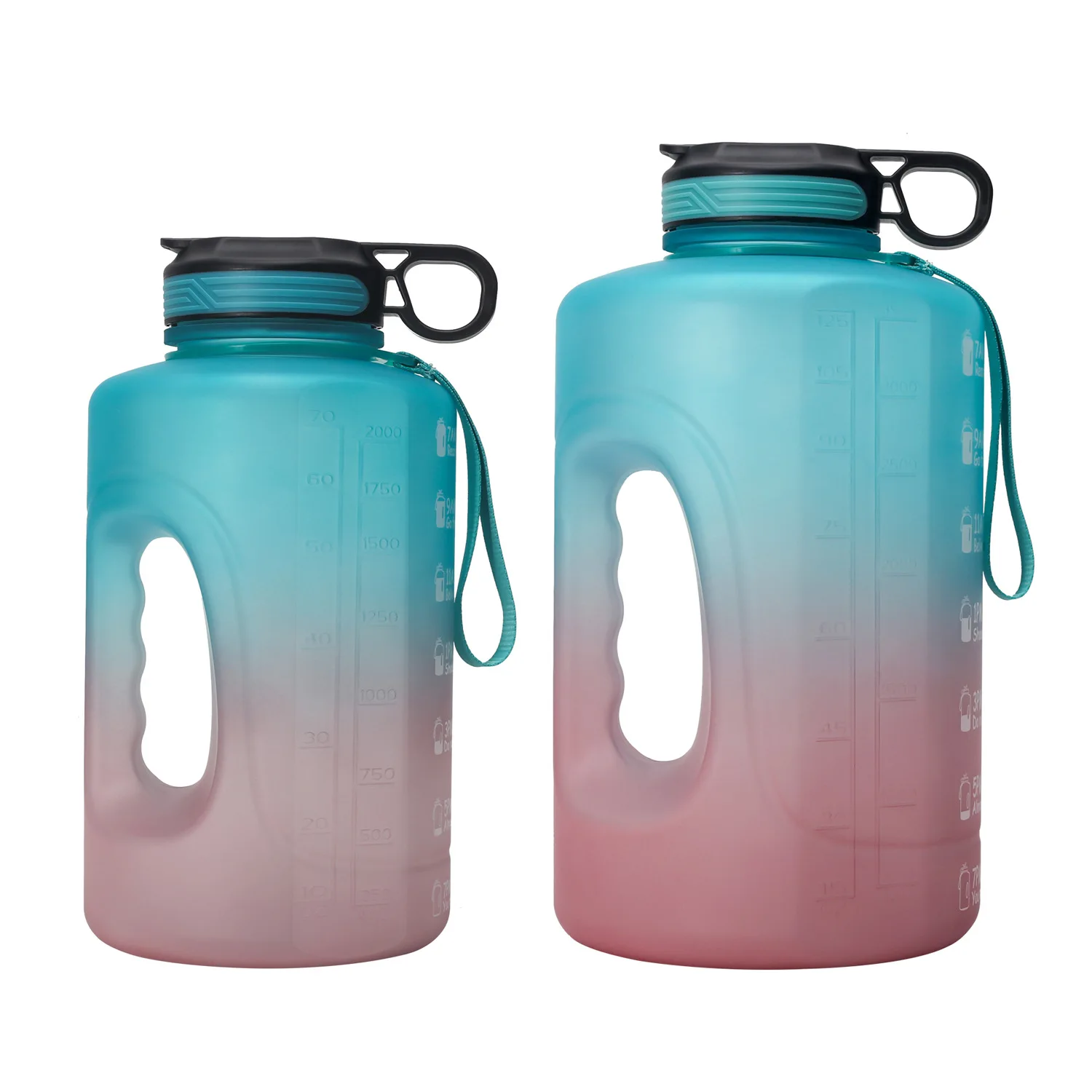 Plastic BPA Free Material Gradient Sports 2.2L Half Gallon 3.78L Gallon Gym Water Bottle with Time Marker