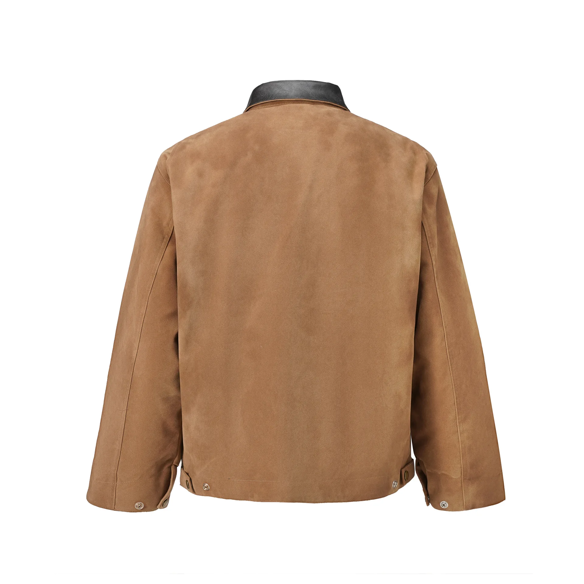 Lapel washed casual faux deer skin jacket Vintage wash faux suede leather jacket Casual work driver trucker jacket