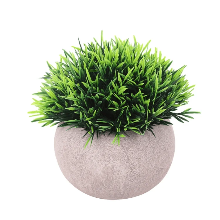 Grass Topiary Shrubs Customized with Grey Pot Decorative for Home Table Office 28cm High Artificial Green Plastic Plant 20 Days