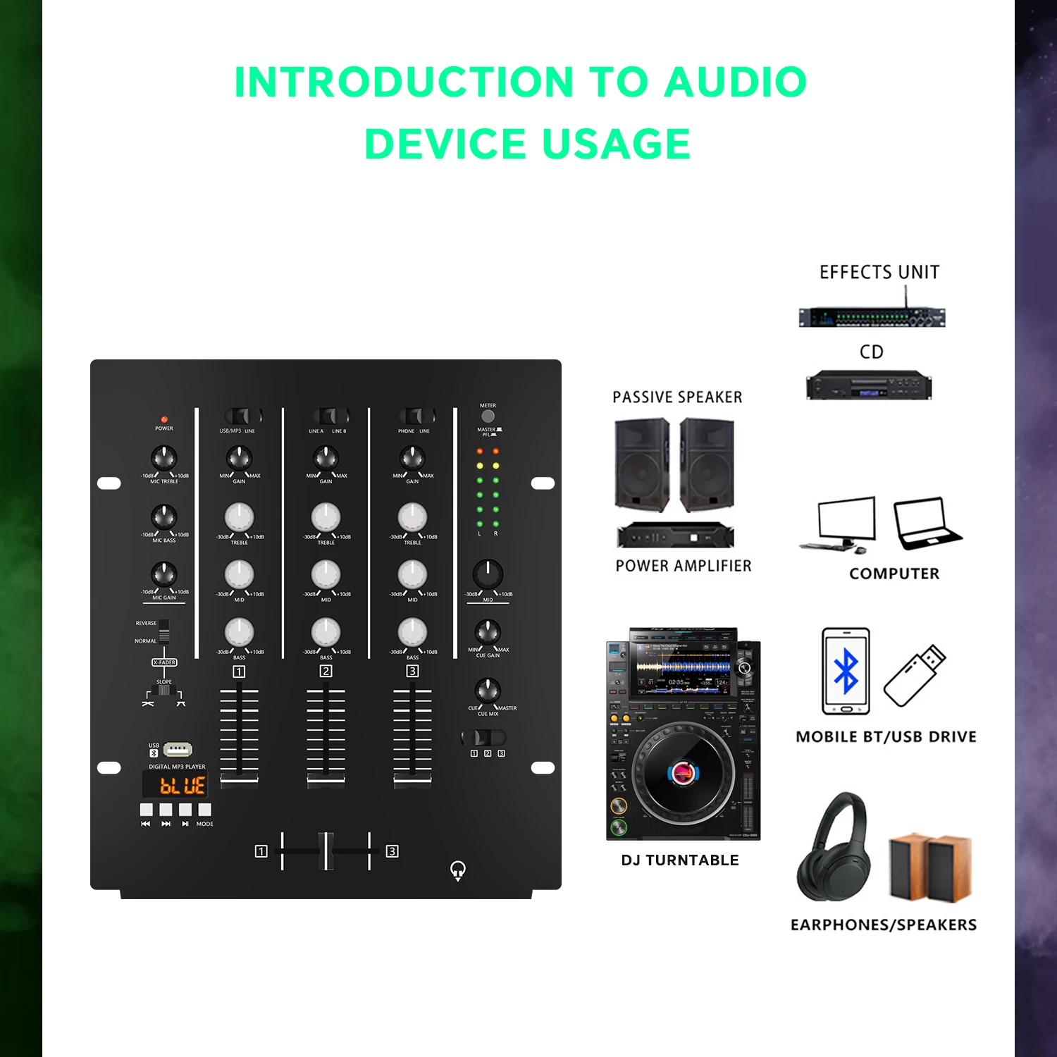 MX300 Professional DJ Mixer Console Disc player for Bar Party Concert Music Control Home party