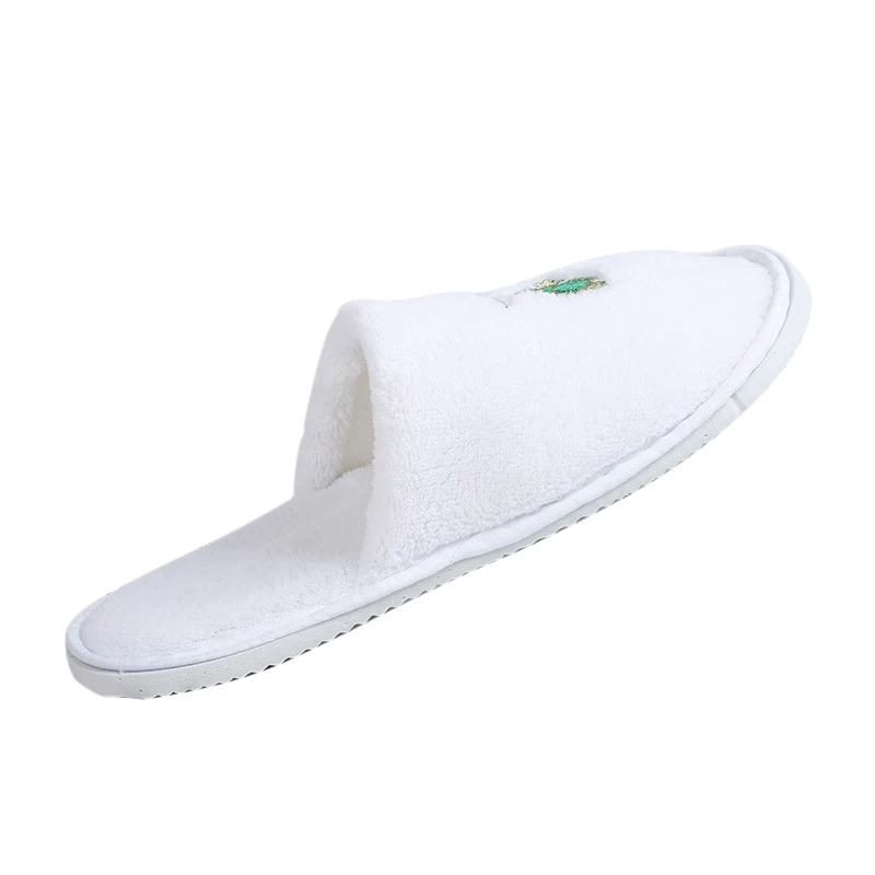 High Quality Custom Logo Machine Washable Eva Sole White Coral Fleece Slipper for Hotel spa
