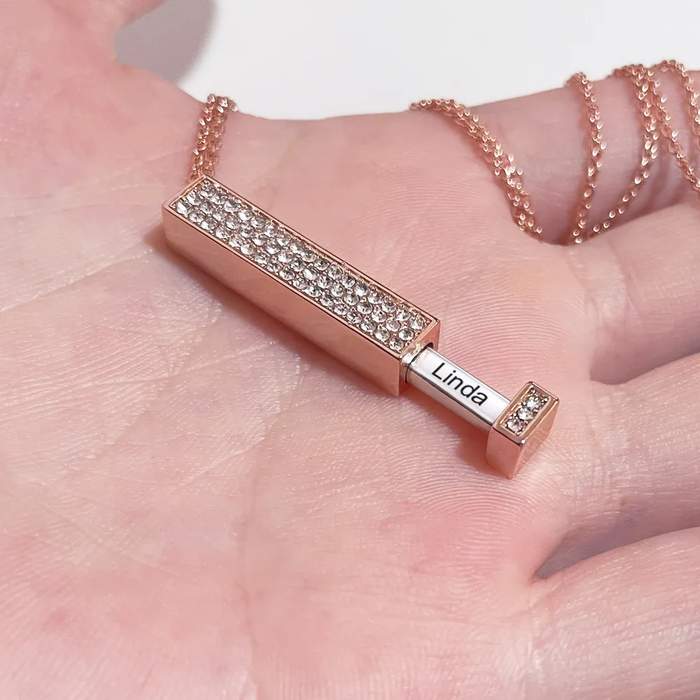Customizable Stainless Steel 3D Bar Pendant Necklace Retractable Feature Classic Unisex Party Engagement Pearled Letter