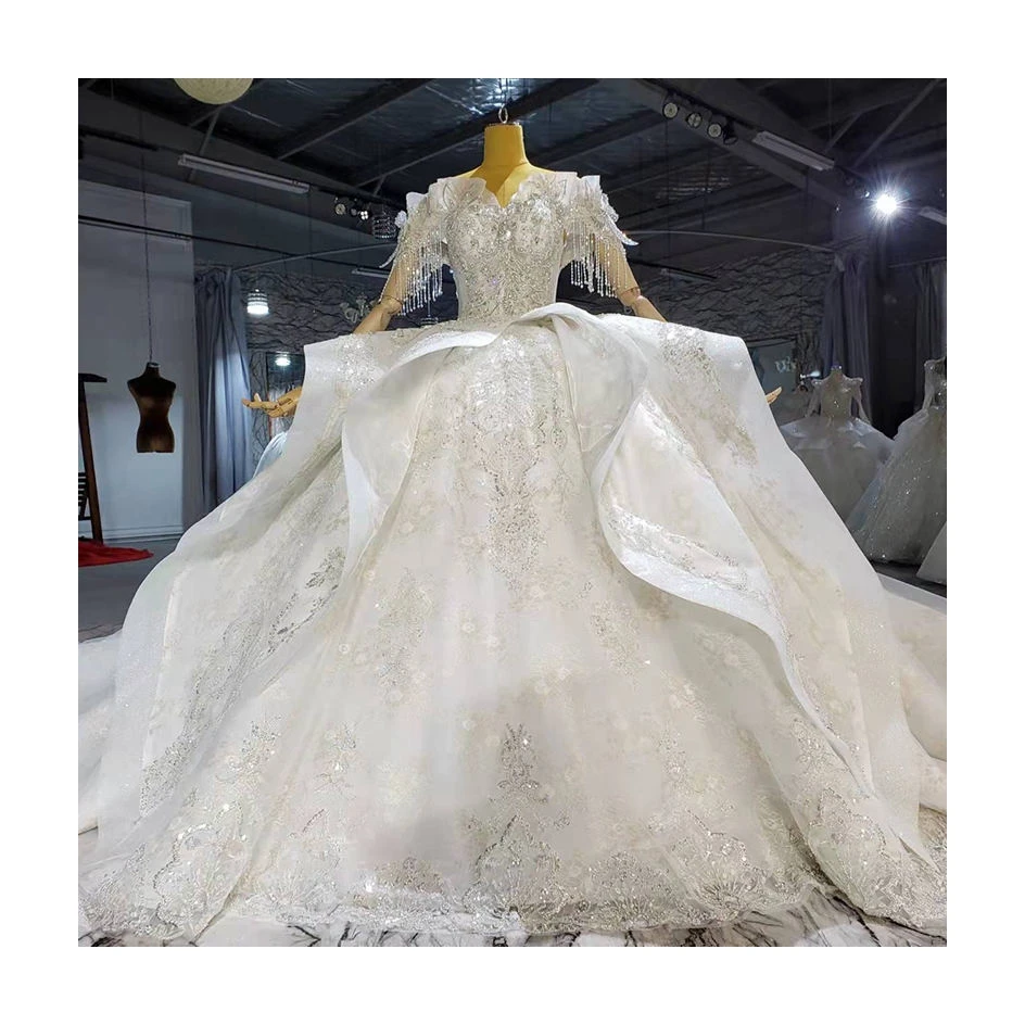 2022 New Luxury Sweetheart Strapless Fringed Pearl Embroidered Backless Bridal Wedding Dress For Women