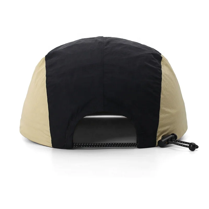 Custom Waterproof Woven Label Logo Camping Caps Flat Brim 5 Panel Sport Running Sports Snapback Caps For Men