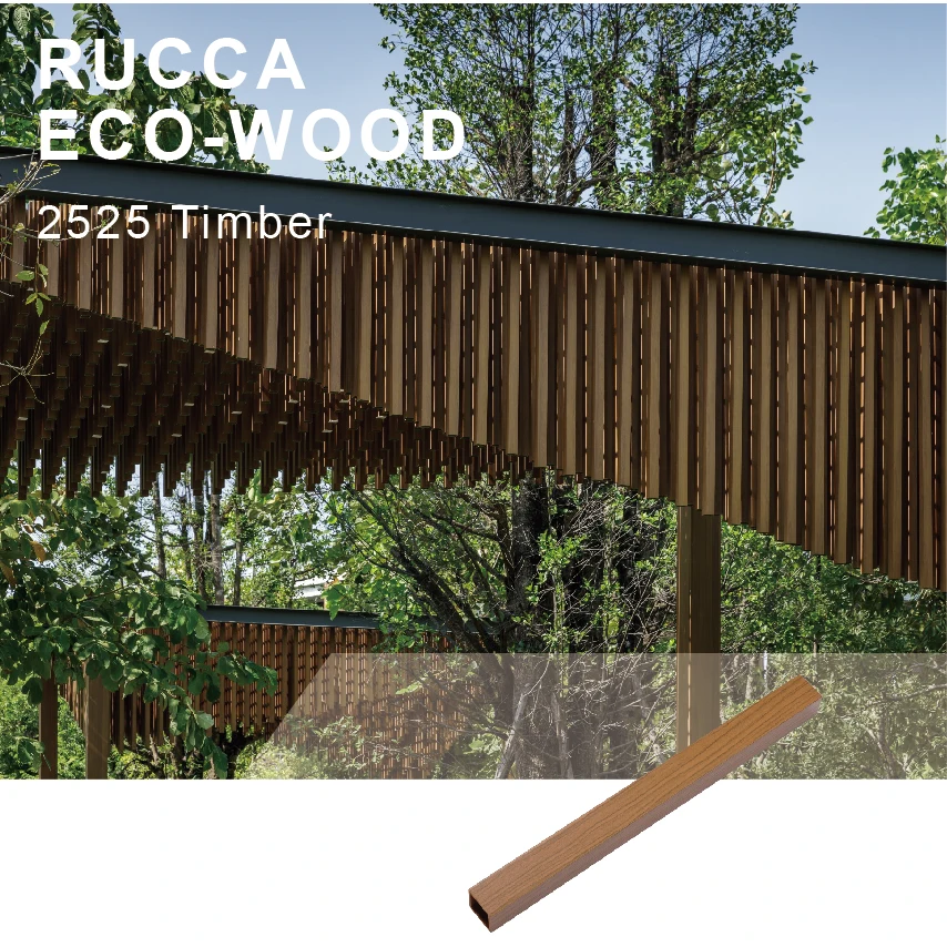 Foshan Rucca wpc outdoor timber tube, timber ceiling wooden composite fence gate slats 25*25mm