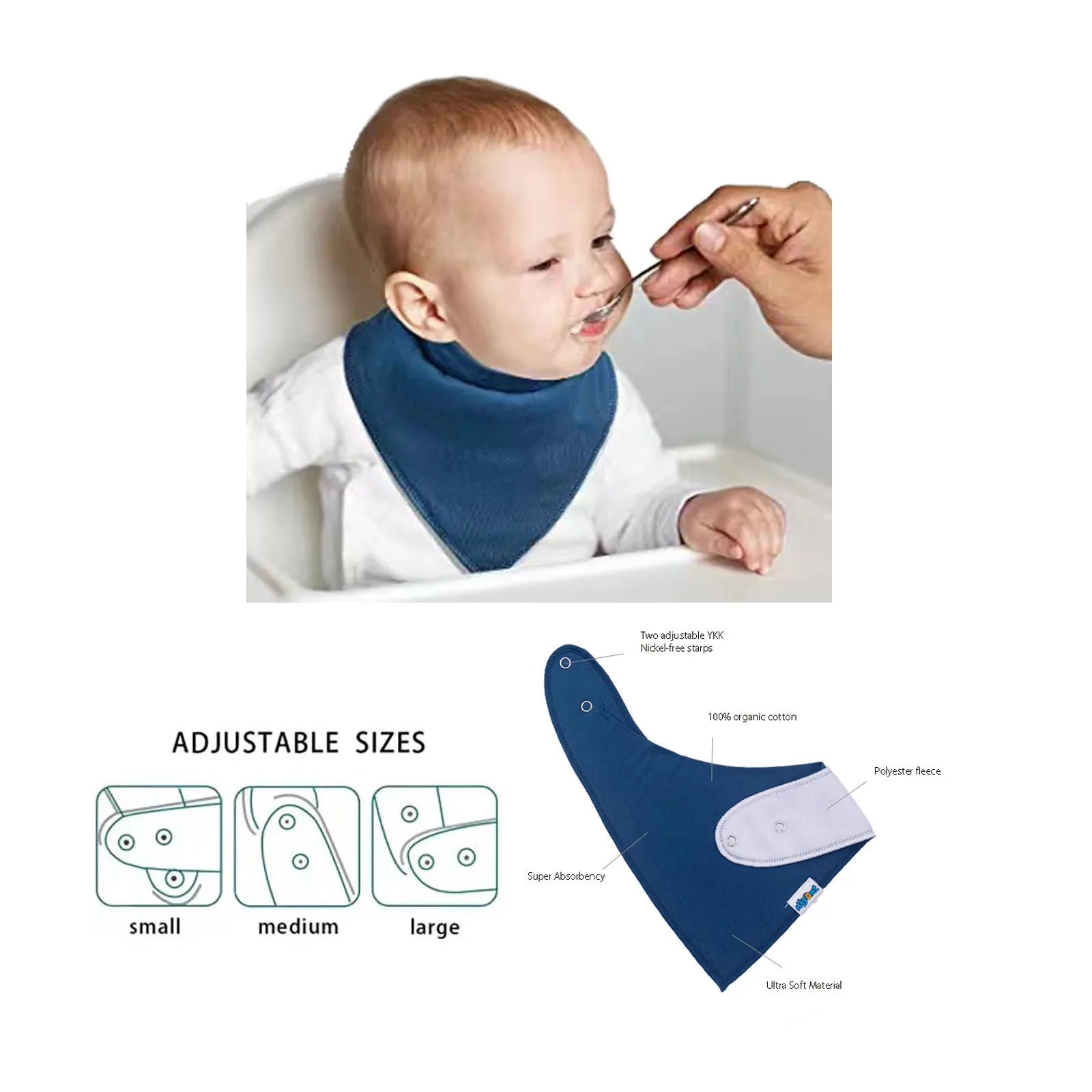 100% Organic Cotton Baby Bandana Dribble Bibs for Boys and Girls Set of 8 Baby Bandana Bibs